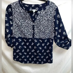 Croft and Barrow womens Size XS Blue & White 3/4 Length Sleeves Tunic